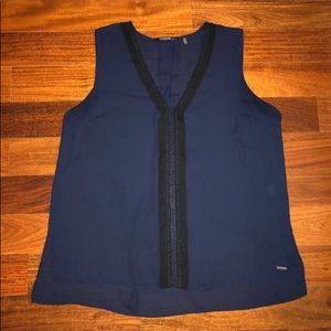 Tahari Sleeveless Navy Blouse